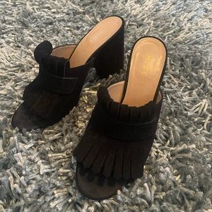 M. Gemi beautiful hand-made black suede heeled mule w/ light fringe detail. 37